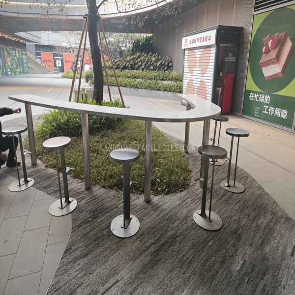 A small stainless steel and terrazzo material customized outdoor bar counter