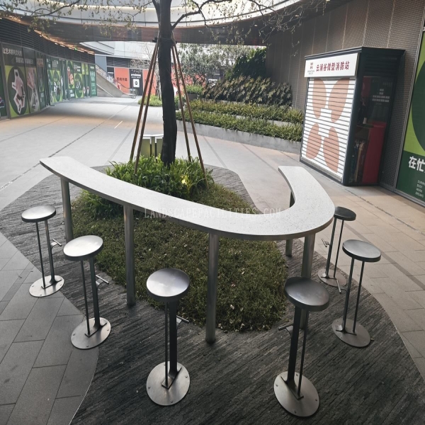A small stainless steel and terrazzo material customized outdoor bar counter