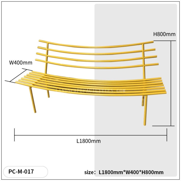 Metal Yellow Galvanize Plated Manufacture Custom Color Outdoor with Backrest High Quality Patio Garden Park Bench