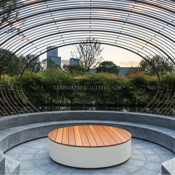 1m Garden Park Chair Benches Metal Galvanize Plated Steel Custom Semi Circular Begonia Wood Outdoor Furniture WPC Outdoor Bench